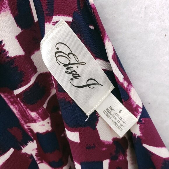 Eliza J Faux Wrap Brushstroke Print Jersey Dress Belted Purple Blue EUC Size 6